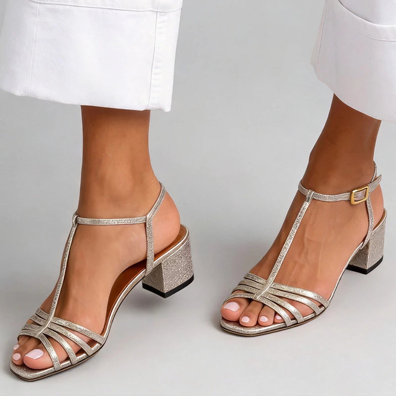 Marika | Sandali con tacco comodo, eleganti e luminosi