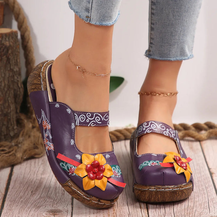 Eloria | Sabot bohémien floreali fatti a mano - suola comfort pro