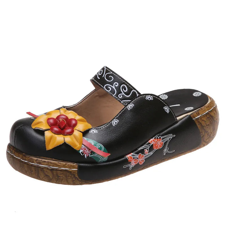 Eloria | Sabot bohémien floreali fatti a mano - suola comfort pro