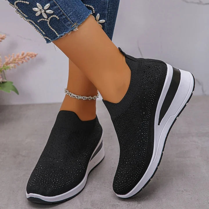 Oulella | Sneakers ortopediche, con zeppa in rete con strass